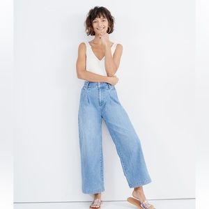 Madewell Pleated Wide-Leg Jeans Kinnon Wash Light Blue Size 12